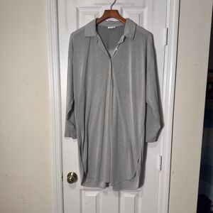 HANRO Switzerland Gray Cotton Tunic Polo Top L Relaxed Luxury Loungewear
